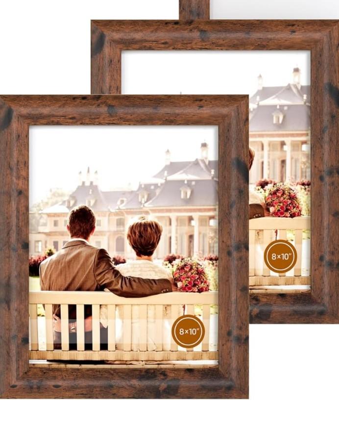 iRahmen 11x14 Picture Frame Set of 2, Wood Photo Frames with HD Glass - Display 8x10 Pictures with Mat or 11 x 14 Without Mat, Wall Mount