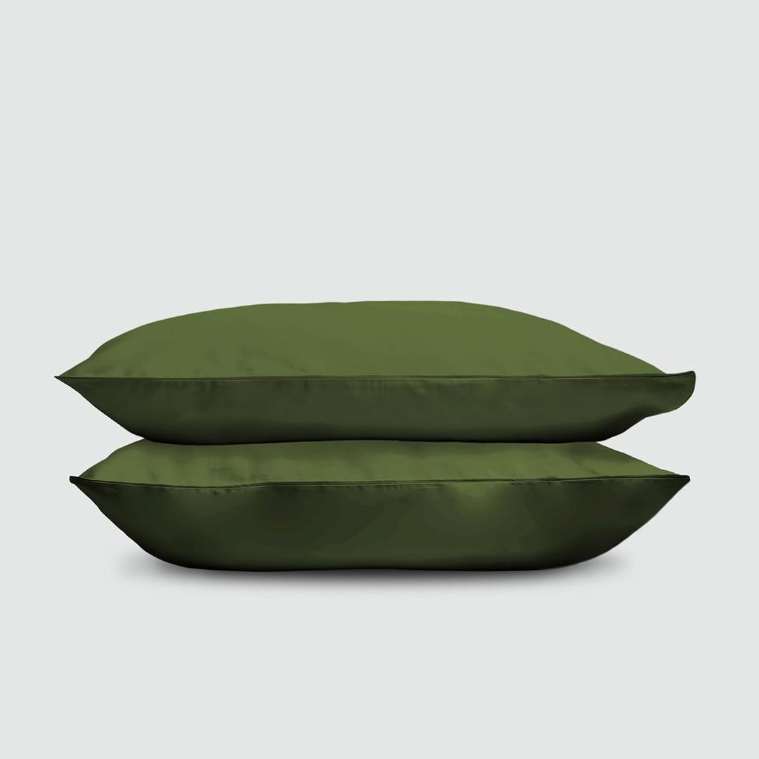 DOZ 100% GOTS Certified Organic Cotton Pillowcase Set, Classic Percale Long Staple Cotton, Cool Crisp, Breathable, Matte Finish, Hotel Style, Durable, 2-Pack, Envelope Closure (Queen, Forest)