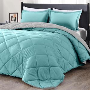 downluxe King Size Comforter Set - Turquoise and Grey King Comforter, Soft Bedding Sets for All Seasons -3 Pieces - 1 Comforter (104"x92") and 2 Pillow Shams(20"x36") (Light Blue/Gray)