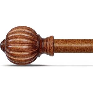 Dark Brown Wood Curtain Rods for Windows 48 to 84 Inch, 1'' Adjustable Heavy Duty Curtain RodVintage Imitation Wood Decorative Drapery Rods with Pumpkin Finials for Bedroom Living Room (1 Pack36 - 88'')