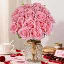 20PCS Artificial Roses with Long Stems - Realistic Silk Flowers, Fake Roses Real Touch Bouquet of Roses for Valentine's Day, Home Decor, Bridal Wedding Party, Bulk Faux Rose Flowers (Pink)