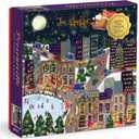 Galison Presentville 500 Piece Holiday Foil Puzzle Featuring Beautiful Artwork of A Cozy and Festive City Scene by Joy Laforme