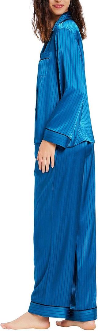 Lonxu Silk Satin Womens Pajama Sets Button Down Sleepwear Loungewear XL (Peacock Small Striped)