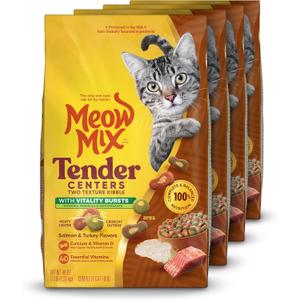 Meow Mix Tender Centers Dry Cat Food, Salmon & Turkey, 3 Pounds (Pack of 4), with Vitality Bursts