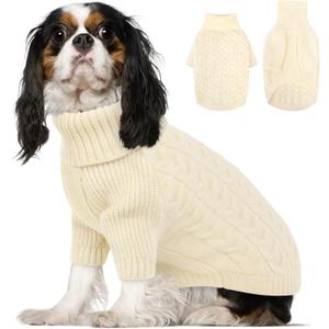 Queenmore XS Dog Sweater, Dog Christmas Sweater, Warm Soft Sweaters for Dogs Girl Boy, Knit Winter Coat for Frenchie, Dachshund, Bulldog (White, XS)