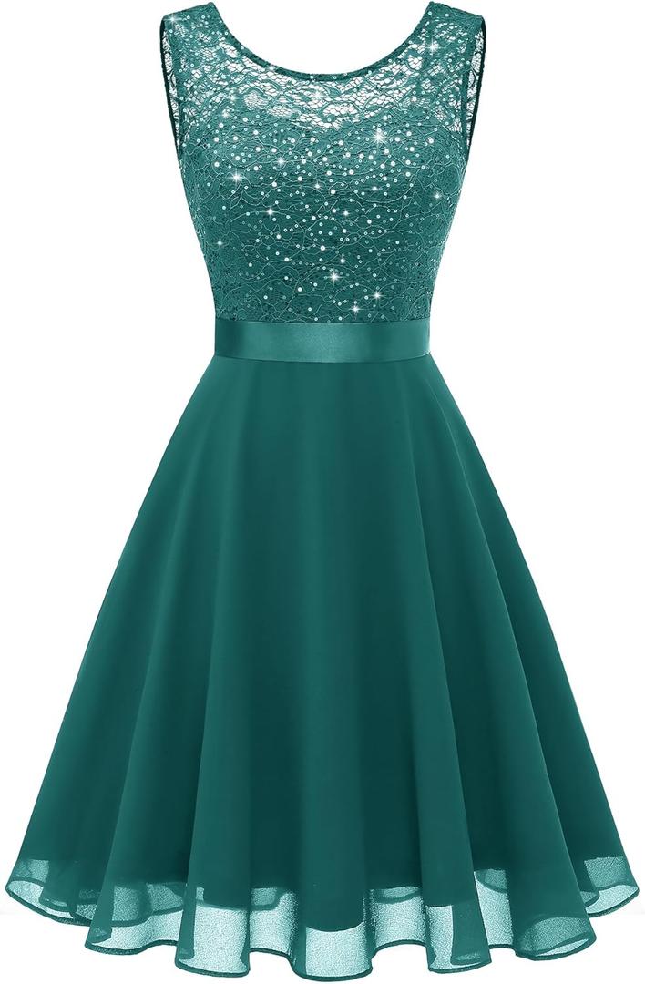 BeryLove Women's Short Prom Dresses for Teens Sleeveless Flowy A Line Wedding Guest Lace Formal Dress XL