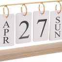 PATIKIL Vintage Wood Perpetual Calendar, Wooden Flip Calendar Turn Page Month Date Display for Desk Office Home Room Decoration, Golden