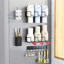 Magnetic Cup Holder for Fridge, Aufworld Tumbler Organizer with 8-Hook Rack, Fits 20/30/40 oz Stanley Cups, Accessory Storage with Lid & Straw Holder, Water Bottle Organizer for Kitchen Refrigerator