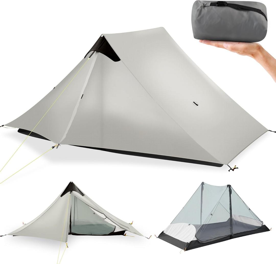 Ultralight Tent 3-Season Backpacking Tent 1 Person/2 Person Camping Tent, Outdoor Lightweight LanShan Camping Tent Shelter, Perfect for Camping, Trekking, Climbing, Hiking (Gray)