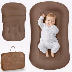 Infant Support Cushion - Baby Support Cushion for Newborn, 0-24 Months, Breathable Cotton Tummy Time Mat, Supervised Use, Portable Newborn Essentials for Home and Travel, Brown (Cover Included)