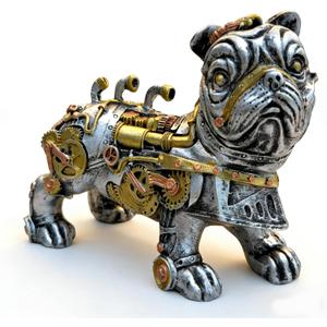 Bulldog Statue and Carved Sculpture Mechanical Punk Style Dog Animal Steampunk Modern Home Decor Resin for Coffee Table, Living Room, Entrance, Shelf Decor