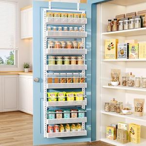 Over the Door Pantry Organizer - 8 Tier Adjustable Hanging Door Spice Rack, Large Capacity for Kitchen Pantry Storage (White)