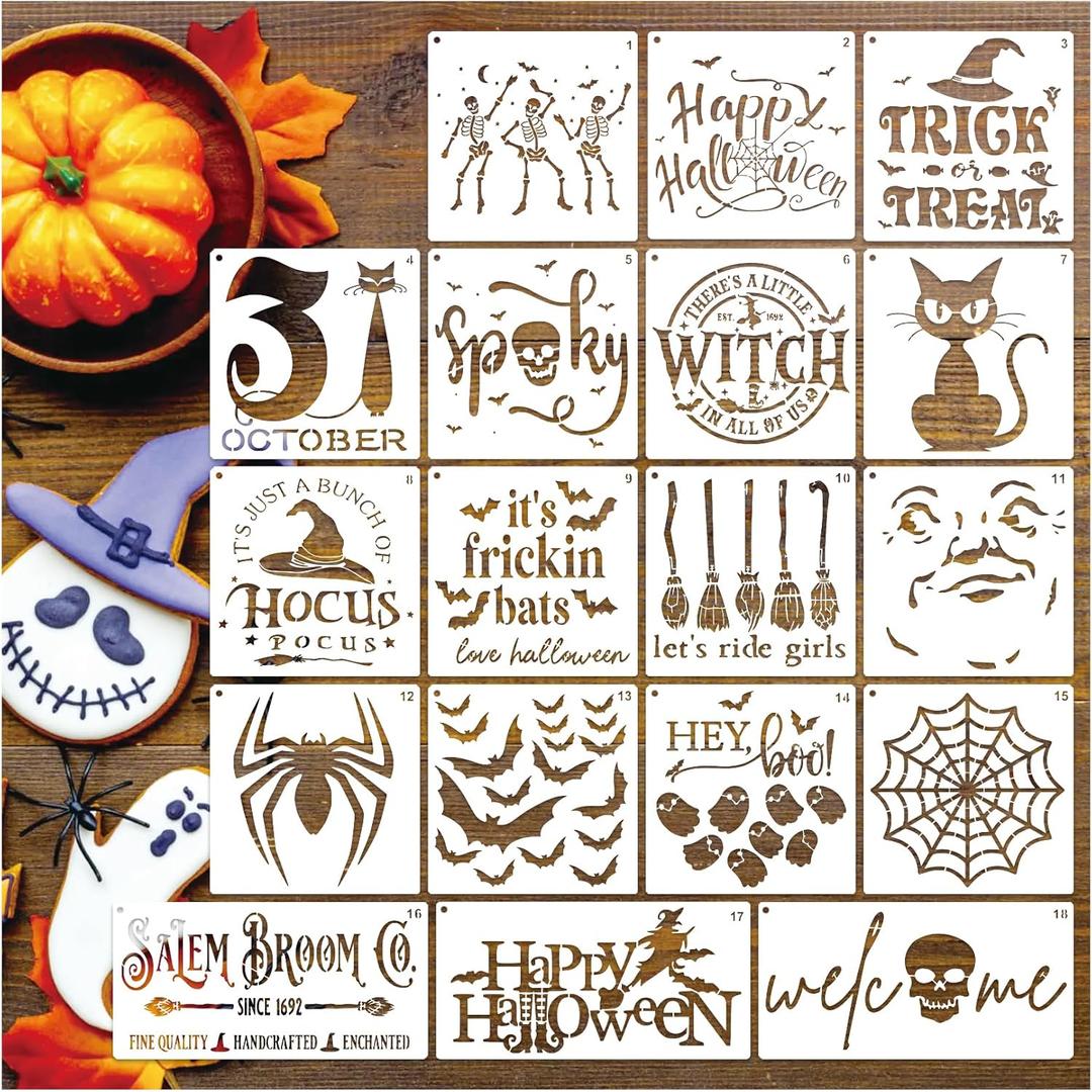 Halloween Stencils for Door Mats Large Halloween Rug Doormat Stencil for Painting on Wood Crafts Shirts Reusable Glass Door Hanger Sign (spooky18)