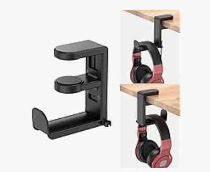 meiboshin 3in1 Gaming Headset and Controller Holder, Under Desk Mount with Adjustable Clamp, Rotating Hook, 2 Controller Holders for Gaming Equipment Desk Accessories, Black