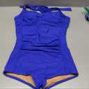 Women's Retro Tummy Control Swimsuits Halter One Piece Slimming Swimwear,Vintage Boyshorts Ruched Push Up Bathing Suit (Medium, Royal Blue)