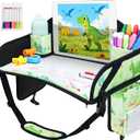 Kids Travel Tray, Car Seat Tray for kids Travel, Toddler Road Trip Essentials With Drawing Kit, Toddler Lap Desk Organizer for Car, Carseat Table for Airplane (Green)