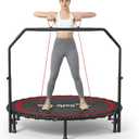 40''/45''/50'' Rebounder Trampoline for Adults, 450-550 lbs Foldable Mini Trampoline with Handle – Indoor Outdoor Fitness Trampoline with Resistance Bands for Cardio, Balance & Family Exercise