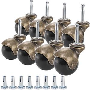 Yarlung 8 Pack 2 Inch Ball Caster Wheels with Swivel Stem, Antique Brass Casters with Mounting Stem Sleeve Socket (5/16" x 1-1/2") for Furniture Chairs Sofa Cabinets