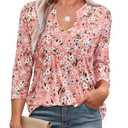 Uhiger Womens Blouses Dressy Casual Spring Tops for Women 2025 Trendy 3/4 Sleeve Blouses for Women Business Casual Long Shirts to Wear with Leggings Evening Tunics for Weddingg Guest Pink Floral M