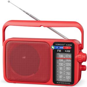 YOWGULF AM FM Radio with Best Reception,Bluetooth Portable AM FM Transistor,Battery Operated Radios or AC Power,Large Dial,Headphone Jack, Gifts for Seniors Elderly (Red)