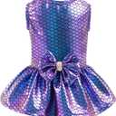 CuteBone Dog Dress Mermaid Girl Puppy Bling Skirt Cat Outfit Small Dogs Costume Pet Clothes for Holiday Beach DD10M (Medium)