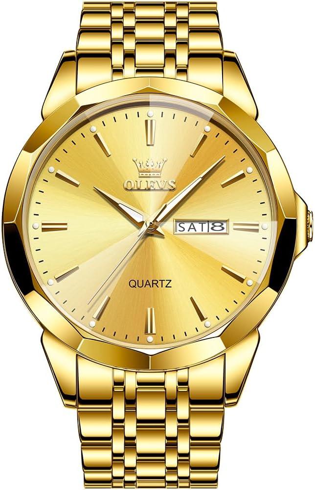 OLEVS Watch for Men Diamond Business Dress Analog Quartz Stainless Steel Waterproof Luminous Date Two Tone Luxury Casual Wrist Watch Blue