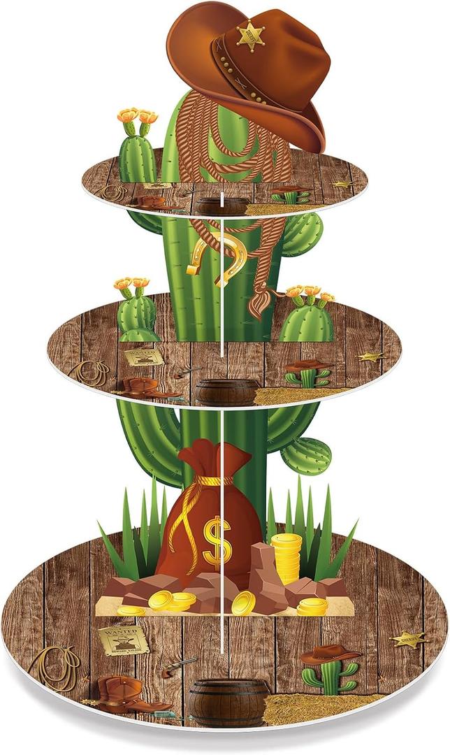 Zopeal Western Cowboy Cactus Cupcake Stand Mexican Party Decoration Western Theme Cupcake Holder Cowboy Cake Holder Cowboy Birthday Dessert Stand for Mexican Baby Shower Birthday Bachelor Party