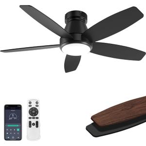 42 Inch Ceiling Fans with Lights, Quiet Reversible Fan with Remote & APP Control, 6-Speed, 3 Color Temperatures Dimmable LED, DC Motor, Low Profile Ceiling Fan for Bedroom Living Room, Black
