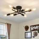 ZGLAOJT 6-Lights Semi Flush Mount Ceiling Light FixtureBlack Industrial ChandelierFarmhouse Lighting for Dining Room Living Room Kitchen Bedroom