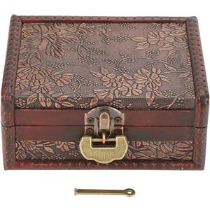 Vintage Wooden Storage Box with Lock and Key, Decorative Jewelry Treasure Organizer, Antique Style, 13.3 x 10 x 5.4cm