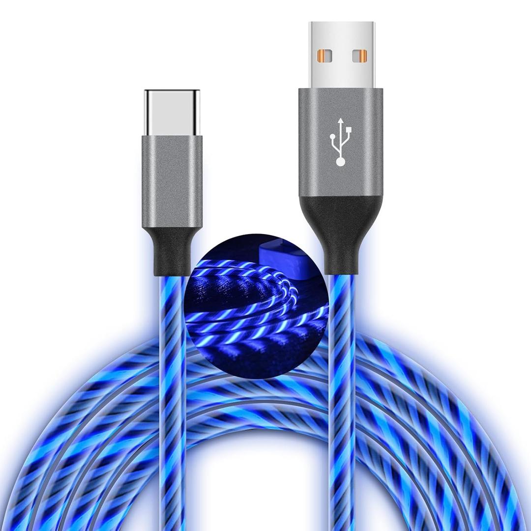 USB C Cable, 3ft Light up Type C Charger Fast Charging Led USB Type C Cord Compatible with iPhone 15,Samsung Galaxy S10 S9 S8 Plus, Note 10 9 8, LG V50 V40 G8 G7 (Blue)