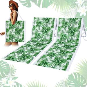 Lineshading 2 Pack Portable Beach Lounge Chair for Adults Folding Tanning Mat Lightweight Sun Beach Lounger Ideal Beach Chairs Adjustable Position Lawn Chair Outdoor Sunbathing(Monstera Leaf), 21.25 x 63.5 inches