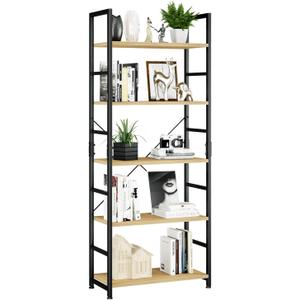 NUMENN 5 Tier Bookshelf, Tall Bookcase Shelf Storage Organizer, Modern Book Shelf for Bedroom, Living Room and Home Office, Natural