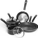 Non Stick Kitchen Cookware 7-Piece Set, Non-Induction, Includes Pots and Pans, Black, 7P-BLK