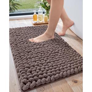 LUMI Luxury Bathroom Rug, Ultra Soft Quick Dry Bath Mat, Non-Slip Absorbent Thick Chenille Bath Rug, Cozy Braid Design Floor Mat for Bathtub, Sink, Laundry, Bedroom, Brown, 17"x30"