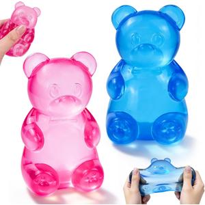 2Pcs Gummy Bear Squishy, Stress Bear Taba Squishy Toys, Color Maltose Filled Squishy Stress Balls Relief Squeeze Toys, Sensory Fidget Toys for Kids Adults, Valentines Day Birthday Gifts Party Favors