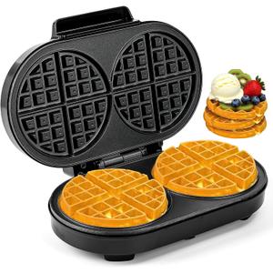 Double Waffle Maker 6 Inch, 1200W Belgian Waffle Maker for Breakfast and Snacks, Makes 2 Personalized Individual Keto Chaffles, Waffle Iron with Nonstick Plates, Temperature Knob, Black