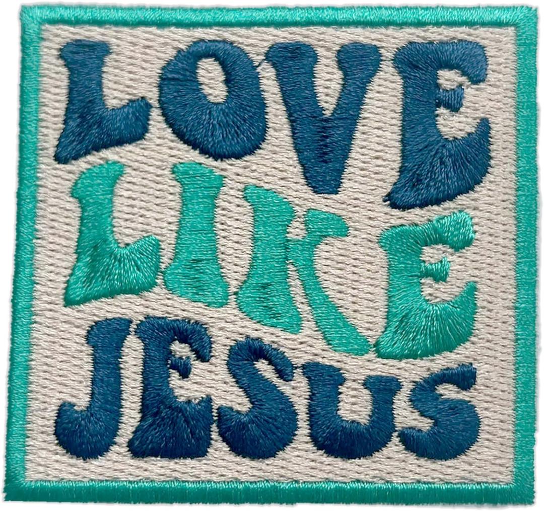 2 x Love Like Jesus 3 Inches Iron On/Sew On Embroidered Applique Patches, Faith Christian Embroidery Patches, DIY Accessories for Backpacks, Army Vests, Bags, Hats, Clothes, Gift for Jesus Lovers
