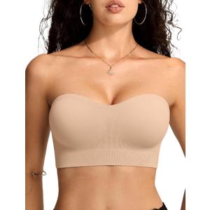 Vertvie Strapless Bras for Women Non-Slip Push Up Wireless Bandeau Bra Seamless Comfort Tube Top Supportive Padded Bralette (X-Large, Nude)