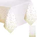 White and Gold Plastic Tablecloth, 54 "x108 Rectangular Disposable dot Table Cover, Suitable for Birthday Party, Graduation and Restaurant Tablecloth