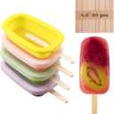 Sakolla 4 Pcs Silicone Popsicle Molds with Lid & 50 Pcs Wooden Popsicle Sticks, Stackable Classic Oval Ice Cream Molds for Homemade Ice Pop, Cakesicles, Freezer Yogurt and Fruit Juice (Multicolor) (Yellow Pink Green Purple)