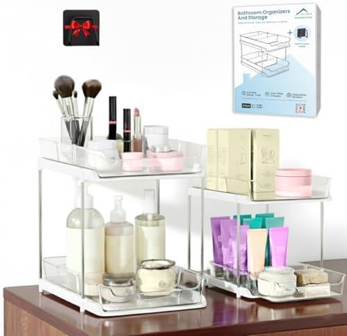 Amazon.com: Bathroom Organizers And Storage  With Multipurpose Holder, 2 Sets of 2 Tiers Stackable Under Sink Bathroom Drawer Organizer Multi-Purpose Pantry Organizer And Kitchen Organization With Dividers: Home & Kitchen