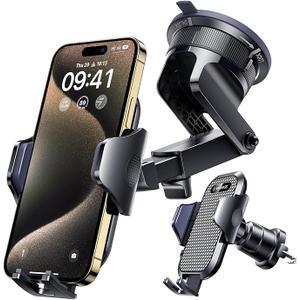 [True Military-Grade] Car Phone Holder VANMASS [Upgraded Strongest Suction&Clip] Cell Phone Mount for Dashboard Windshield Vent Kit, Truck Cradle Stand for iPhone 17 Pro Max 16 15 14 Android,Ink Black