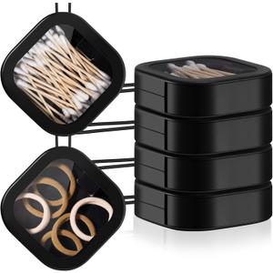Kathfly 4 Pcs Black Hair Tie Organizer Portable Hair Accessory Storage Containers Stackable Tie Bobby Pin Holder Home Cotton Swab Dispenser Accessories Jewelry Organizer Box