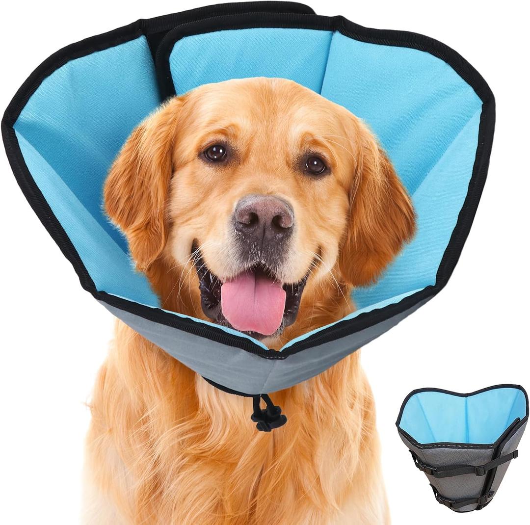 Soft Dog Cone Collar After Surgery: Long Alternative Comfortable Comfy Fabric Recovery Shame Elizabethan Stop Licking (Blue, 2XL)
