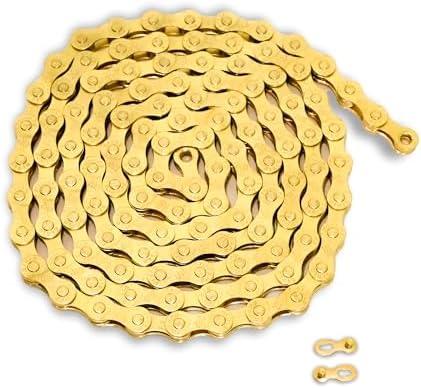 Single/6/7/8/9/10 Speed Bike Chain, Bike Chain for Road Mountain Racing Cycling E-Bike MTB Silver/Gold (Gold 6/7/8 Speed)