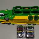 BLmukce Dinosaur Race Track Toys for Kids 35 | 59" Dual Track Transport Truck with 12 DieCast Cars | Swallow & Race Action | Carrier Truck Toy Birthday Gift for 4 5 6+ Years Old Boys & Girls (Green)