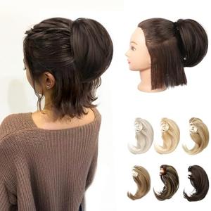 REECHO Ponytail Extension, 1" Mini Claw Clip in Ponytail Hair Extensions Short Natural Straight Wavy Messy Bun Hair Pieces for Women with Short Thin Hair - Chocolate Brown