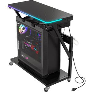 Computer Tower Stand with Color Changing LED Strip Lighting Music Sync, Gaming PC Stand for Floor, Printer, TV, AV Media, Entertainment Center Rack, Matte Black