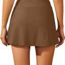 Women Swim Skirt Tummy Control Swimsuit Skirt with Built-in Shorts High Waisted Split Swim Bottom (Brown, L)